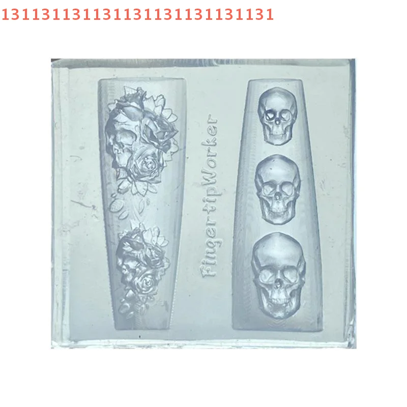 "قالب سيليكون زهور لفن الأظافر، قالب شفاف على شكل جمجمة وردية ثلاثية الأبعاد، أداة تصميم مانيكير DIY للزينة