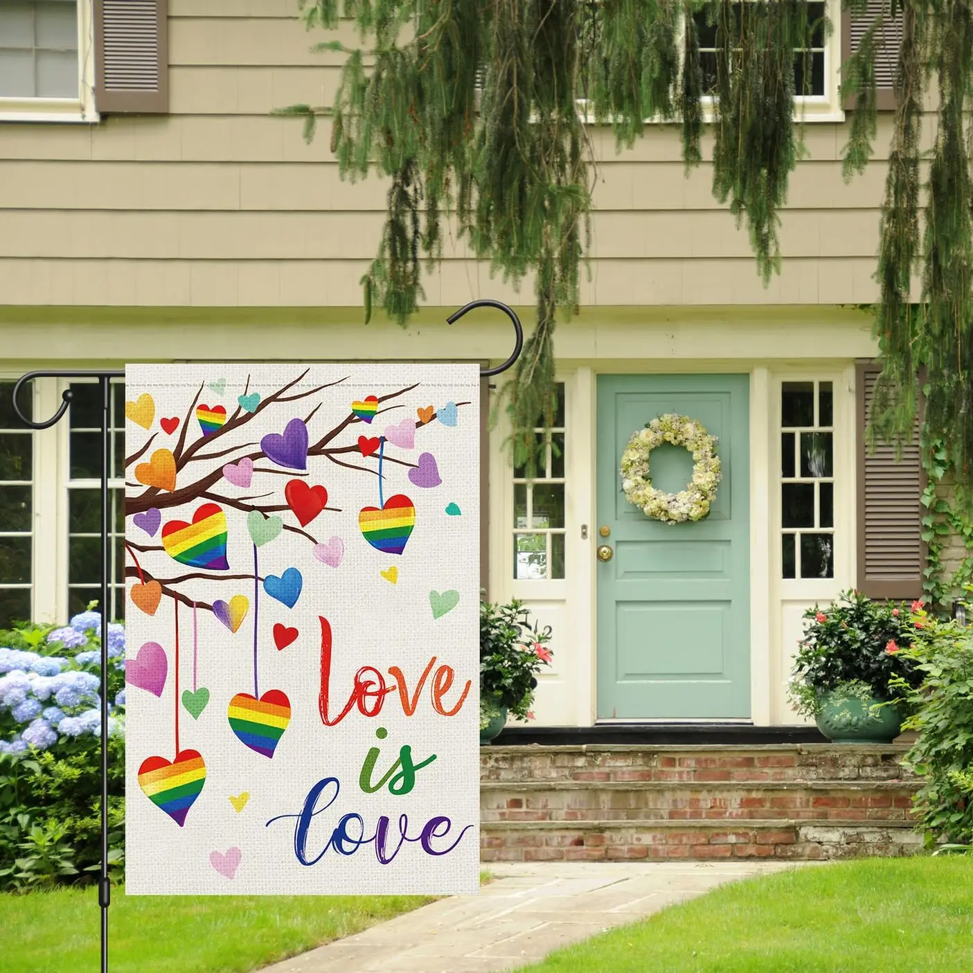 Louise Maelys Pride Rainbow Garden Flag 12x18 Double Sided Burlap, Small Love is Love LGBT Gay Lesbian Love Heart Garden Yar yyi