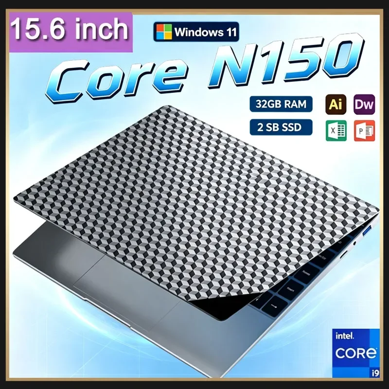 Novo Laptop de 15,6' com Intel Core N150, 32GB, 2TB, PC Gamer Ultra Fino, Computador para Escritório e Estudo, Windows 11 Pro, 1920*1080 HD
