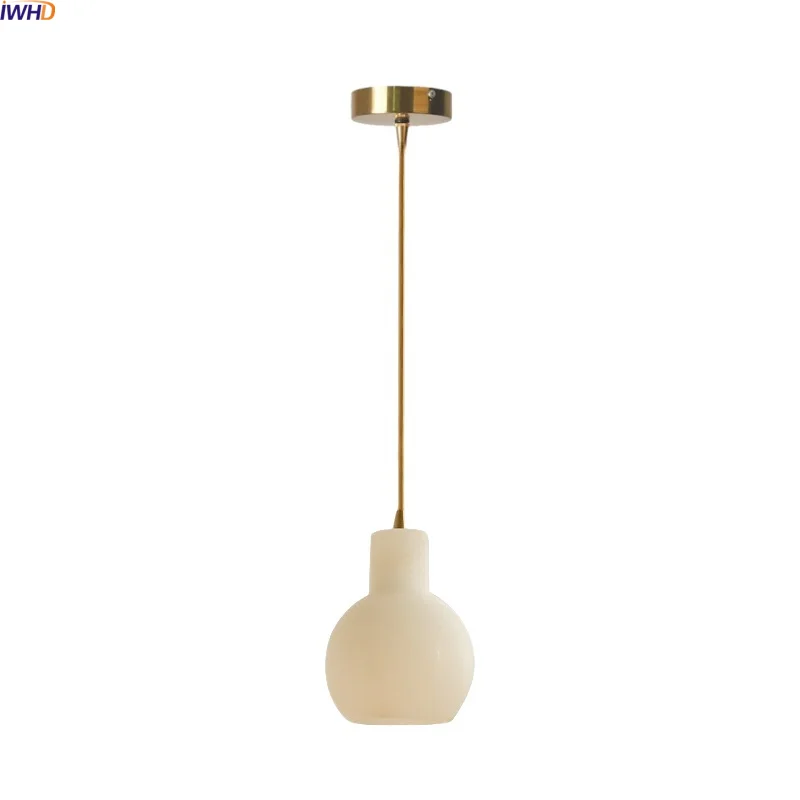 

IWHD White Marble Shade LED Pendant Light Fixtures Bathroom Restaurant Hotel Room Japanese Style Hanging Lamp Lamparas Colgantes