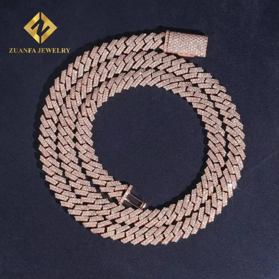 Luxury Wholesale Price Hip Hop Men Rose Gold Miami Necklace in 925 Silver 8mm Iced Out Moissanite Cuban Link Chain Rock Jewelry.