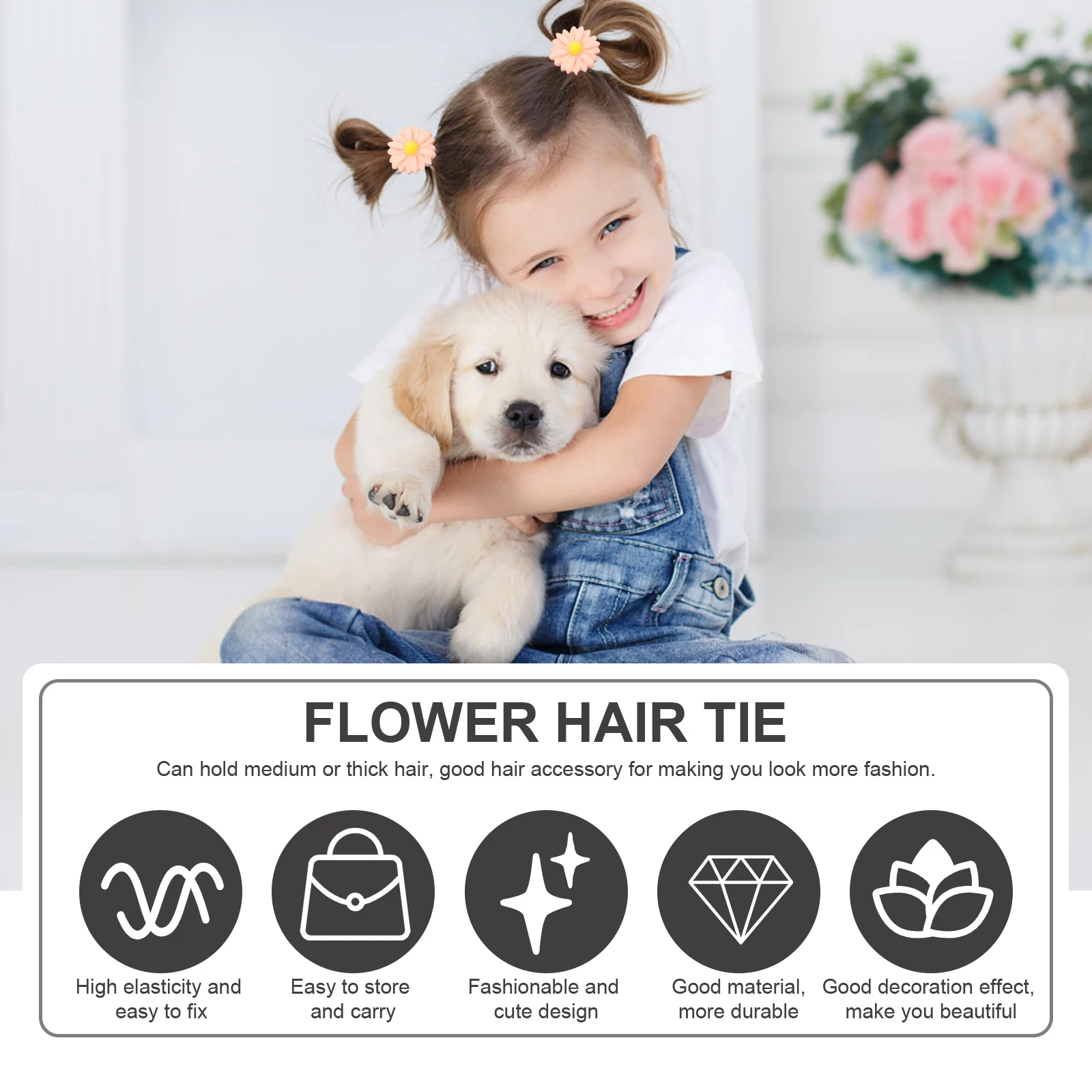 

30Pcs Elastic Daisy Flower Hair Rope Stylish Hair Ties for Women Soft Durable Ponytail Holders Elastic Ponytail Holders