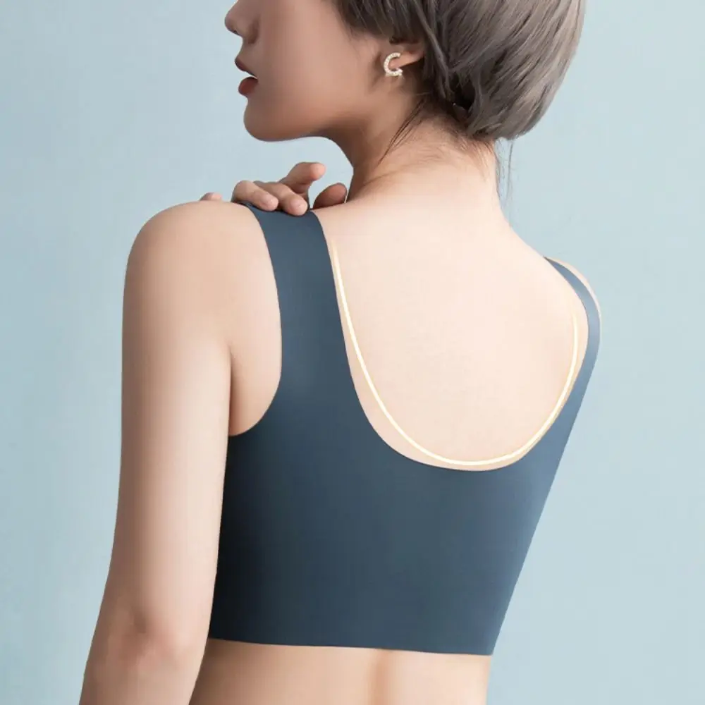 

Soft Ice Silk Wireless Deep V Bra Seamless No Trace Brassiere for Women Big Cup Gathered Breasts Push Up Bras Girls