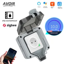 Avoir Zigbee Tuya Electrical Outlets Ip66 Waterproof Socket With Timer Switch Wall Wifi Smart French Power Socket Home Appliance