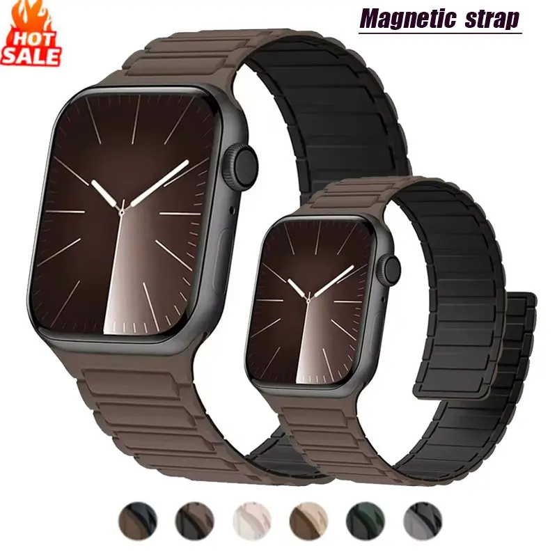 Silicone Strap for Apple Watch 46mm 42mm 49mm 45mm 41mm 44mm 40mm Magnetic Band for lWatch Ultra 2 Series 10 9 8 7 6 SE 5 4 3