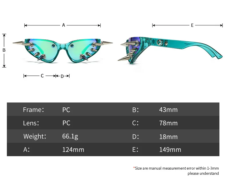 Cyberpunk DIY Unisex Übertriebene Sonnenbrille Niete Motorrad Stil Hip Hop Streetwear Brille Handgemachte Optische Brillen – Detail 3