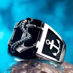 New Stainless Steel Personality Boat Anchor Ring Striped Retro Men's Ring Popular Hand Accessories