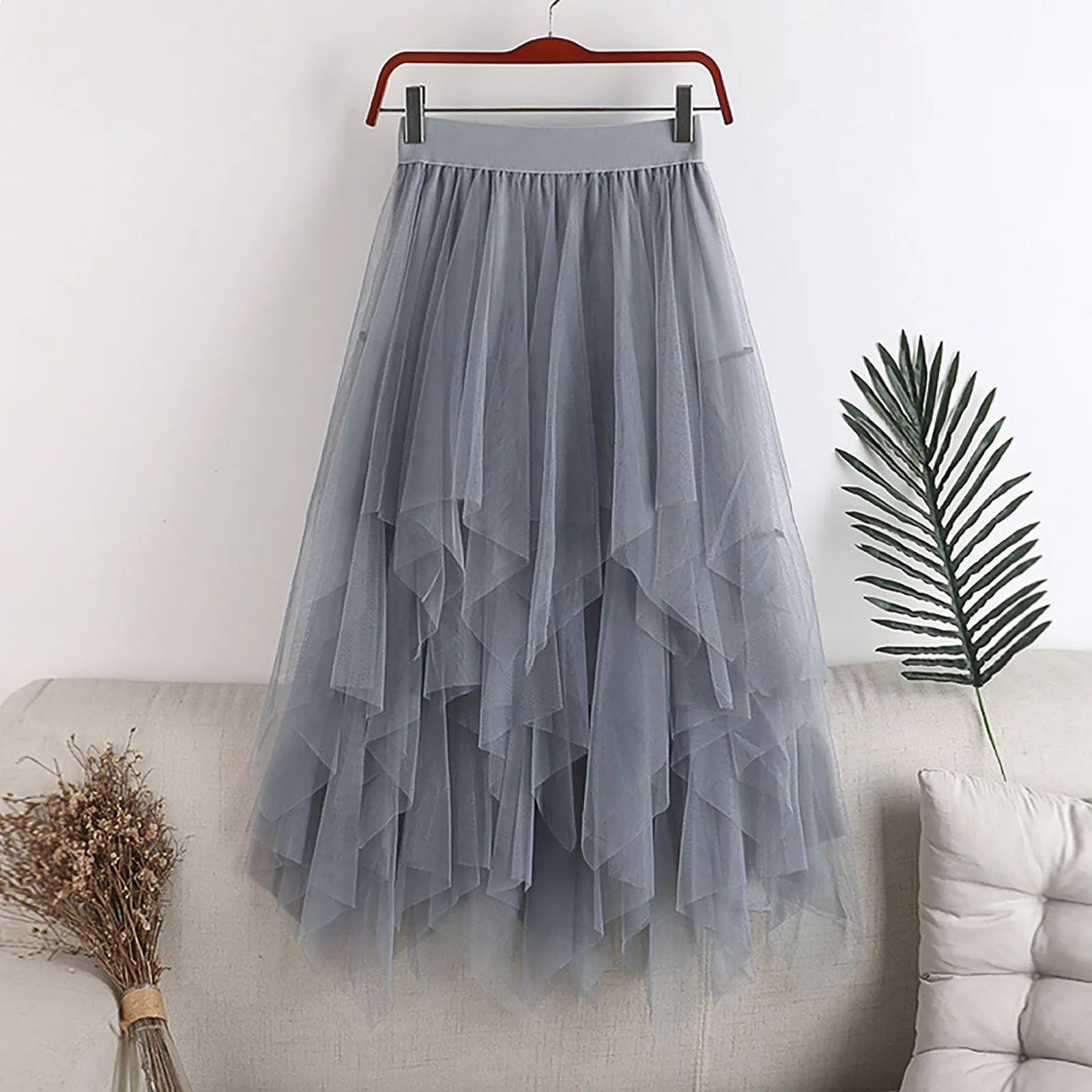 

Fashion Casual High Waist Midi Mesh Skirts Holiday Wear Summer Woman Clothes Tutu Skirt Tulle Bottoms Femme Irregular Skirt