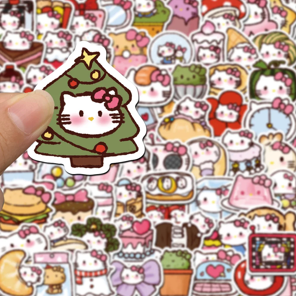 60Pcs/Set Kawaii Sanrio Stationery Sticker Cute Colorful Cartoon Hello Kitty My Melody Waterproof Stickers Cartoon DIY Graffiti