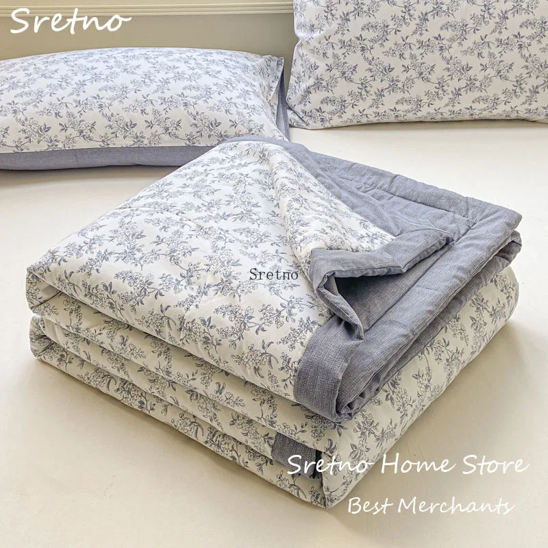 SRETNO 100% Cotton Summer Blanket Print Air Conditioner Thin Quilt Comforter Skin Friendly and Breathable colcha cama 150x200