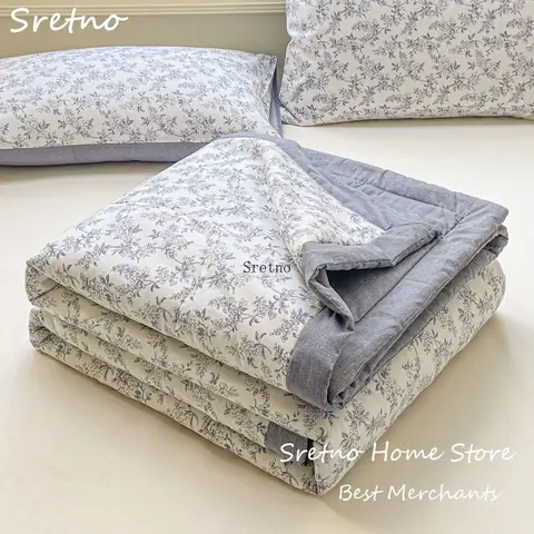 SRETNO 100% Cotton Summer Blanket Print Air Conditioner Thin Quilt Comforter Skin Friendly and Breathable colcha cama 150x200