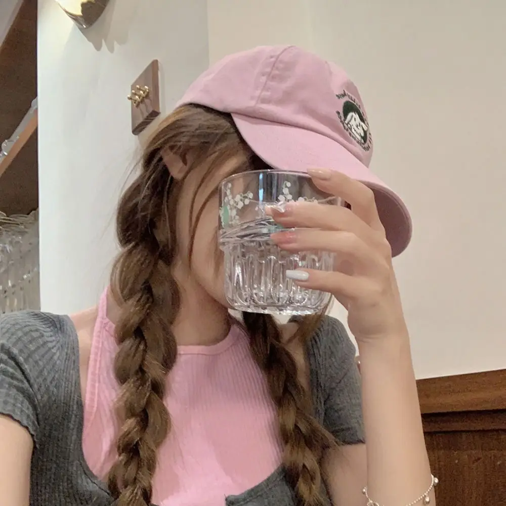 

Модная регулируемая бейсболка с кроликом, корейская хлопковая винтажная бейсболка, повседневная шляпа для подростков с вышивкой, мужская и женская