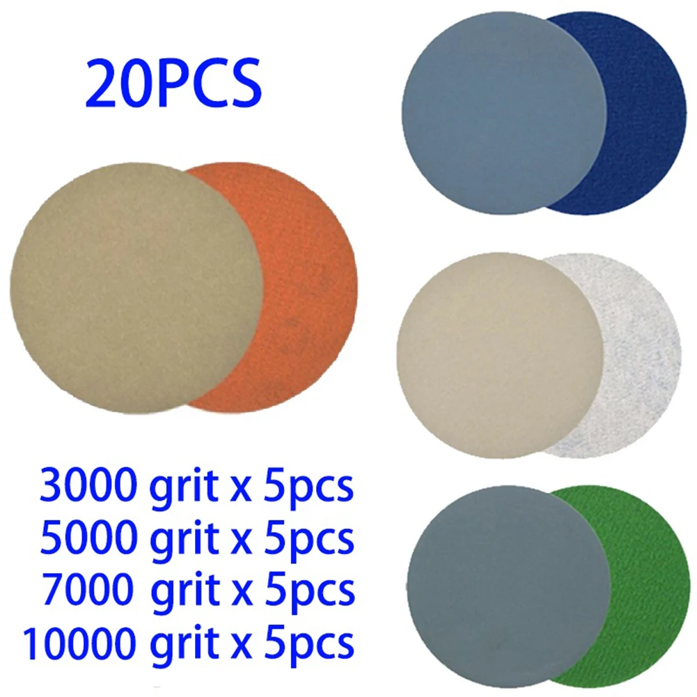 20Pcs Sanding Discs Sandpaper Waterproof Wet/Dry 3000 5000 7000 10000 Grit Anti-static Flexibility For Wood Furniture Finishing