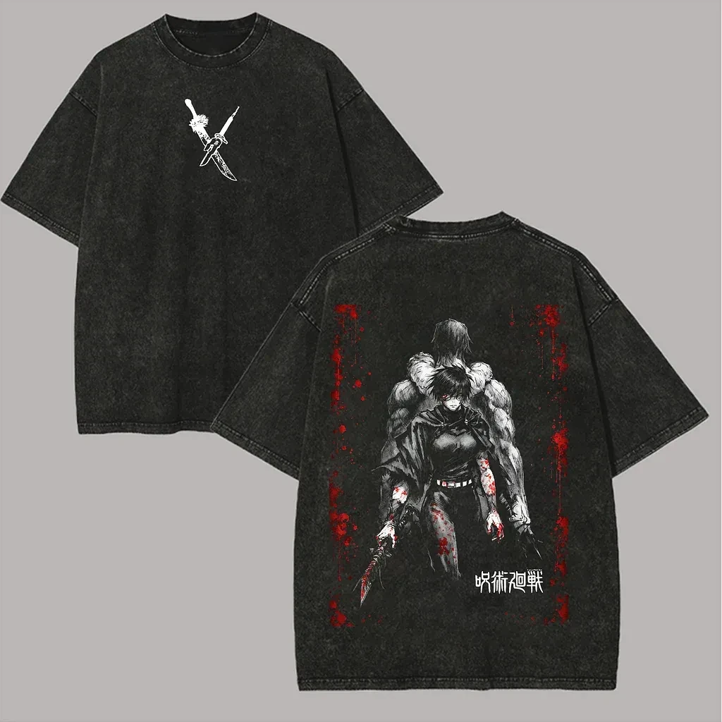 Maki Zenin T-Shirt Jujutsu Kaisen Herren Acid Wash Toji Fushiguro Anime Streetwear Cursed Tool Zenin Clan Vintage Bootleg Tee
