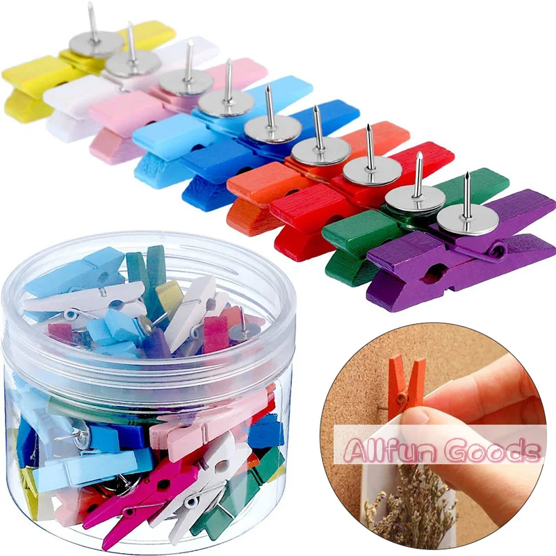 [TG835]20Pcs/Box Office & School Stationery Pins Durable Wooden Clip Push Pins Decorative Binder Thumb Tacks For Cork Blackboard