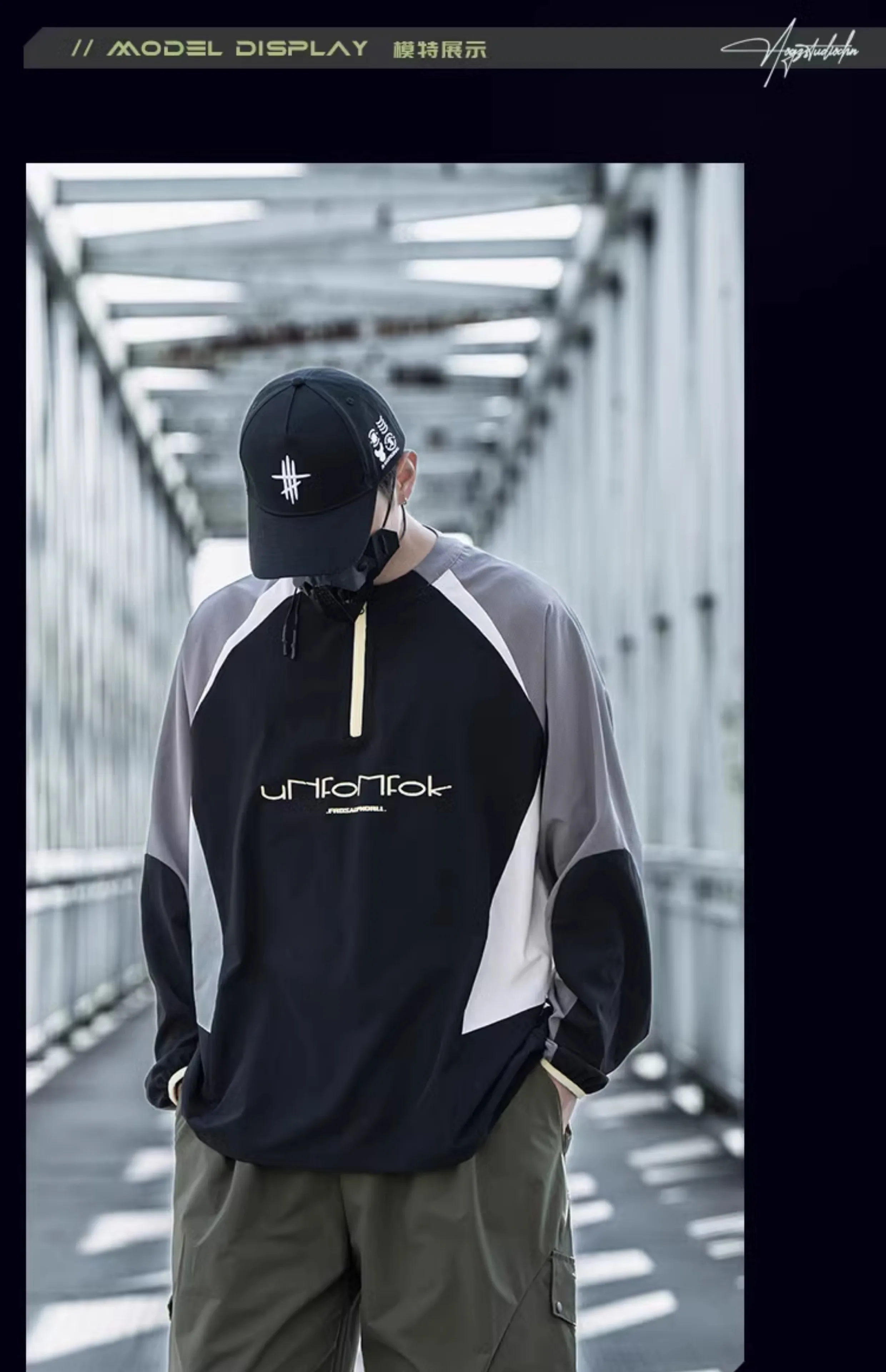 Contrast Color Design Quick Dry Half-zipper Cycling Hoodies Summer Man High Street Outdoor Tactical Long Sleeve Tops
