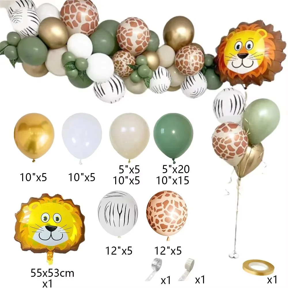 Jungle Animal Birthday Balloons Sage Green Number Balloons Arch Garland for Baby Shower Wild One Safari Birthday Party Decor view 2