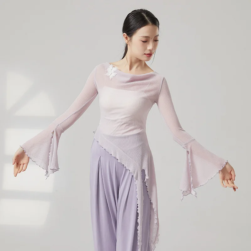 Classical Dance Top Costume Ethereal Sleeves Swinging Collar Butterfly Gauze Clothing Chinese Ethnic Dance Practice Outfit