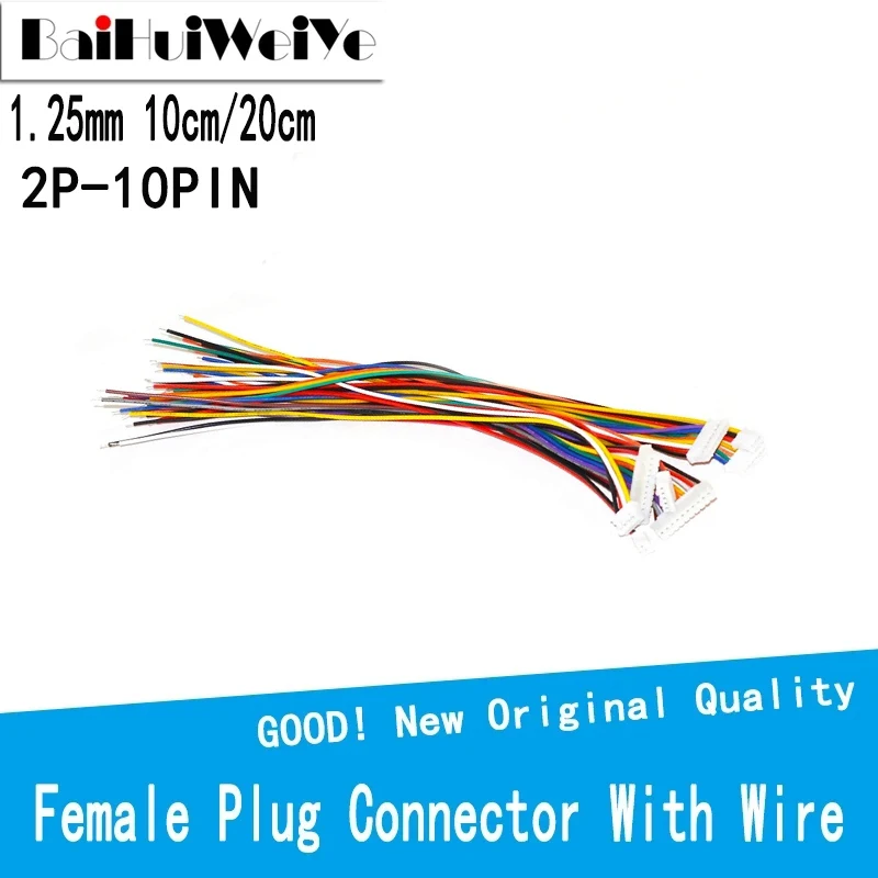 

10PCS/Lot JST 1.25 MM Single Female Plug Connector With Wire Cables 100mm 2P 3P 4P 5P 6P 7P 8P 9P 10PIN 26AWG 10CM/20CM