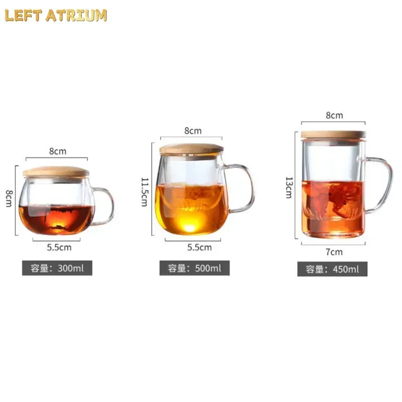 Creative Glass Tea Infuser Cup With Filter Transparent Flower Teacup  Handle Bamboo Lid Heat-resistant Fruit Tea Mug Drinkware