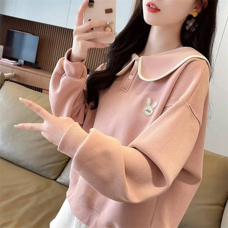 

Women's New Spring and Autumn Style Doll Collar Design Wide Version Age-reducing Versatile Pullover Top Trendy