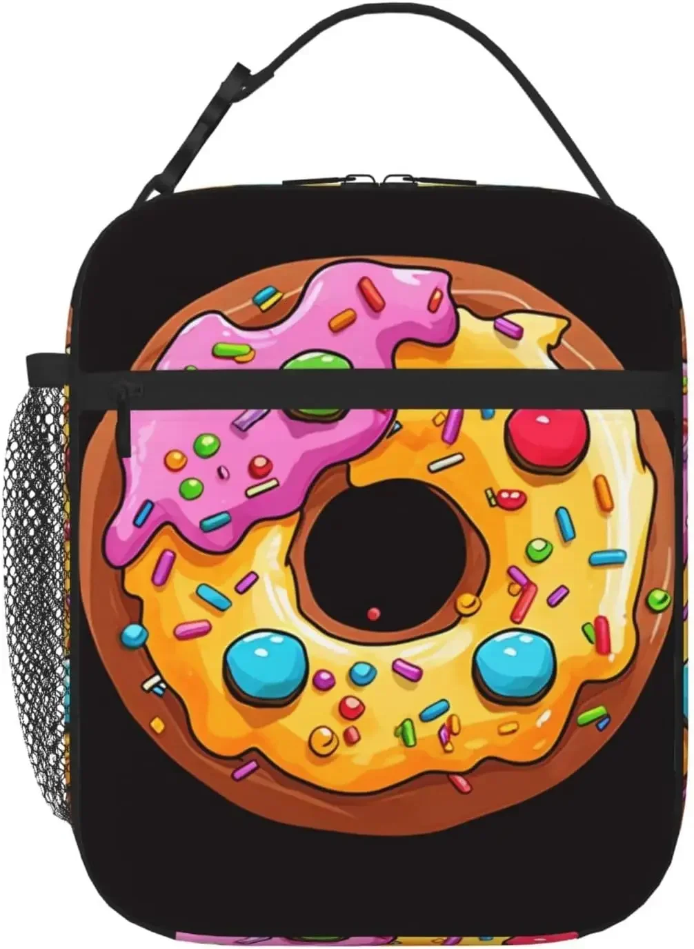 Cute Donut Print Insulated Lunch Bags Waterproof Lunch Tote Reusable Lunch Cooler Bag For Work Office Picnic Travel