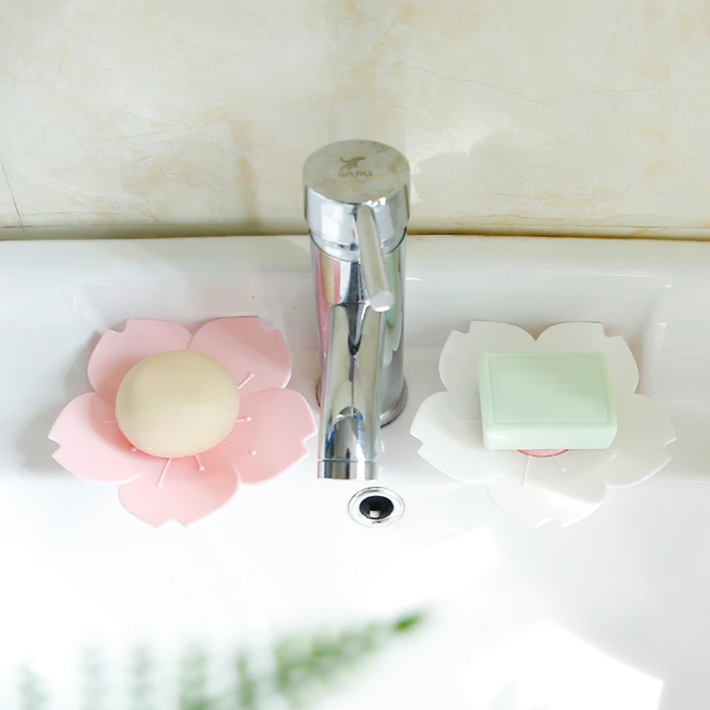 

2 Pcs Soap Tray Box Cherry Blossom Dish Detachable Draining Filling Flower Shaped White Work