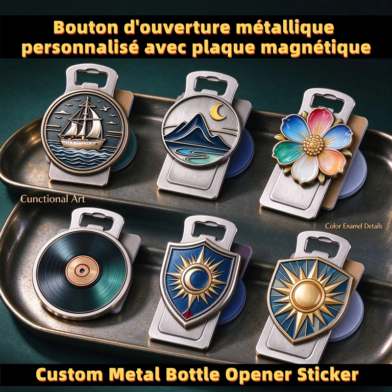 Custom Fridge Die Cut Magnet Sticker Metal Strong Magnetic Suction Personalized Metal Bottle Opener Fridge Magnets Souvenir Gift
