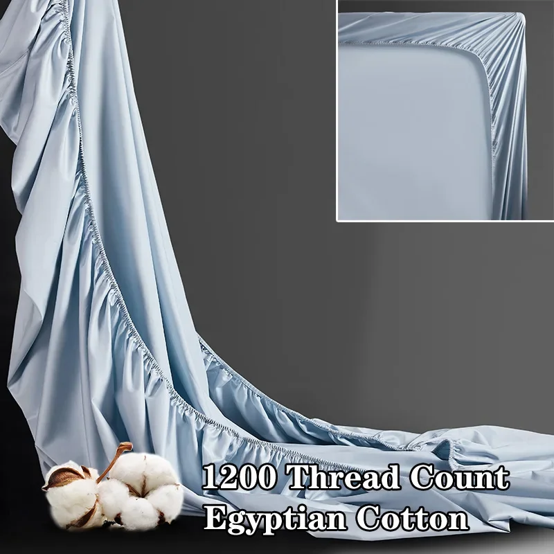 Egyptian Cotton Fitted Bed Sheet Only, 1200 Thread Count Sateen Weave Fitted Sheet, Ultra Soft Hotel Quality Mattress Covers