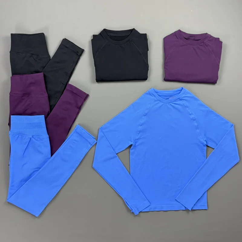 NCOYOE Fitness-Set für Damen, nahtlose Sportleggings, figurbetontes Langarm-Oberteil, Sportbekleidung, Yoga-Trainingsanzug, Lauf- und Fitnessbekleidung.