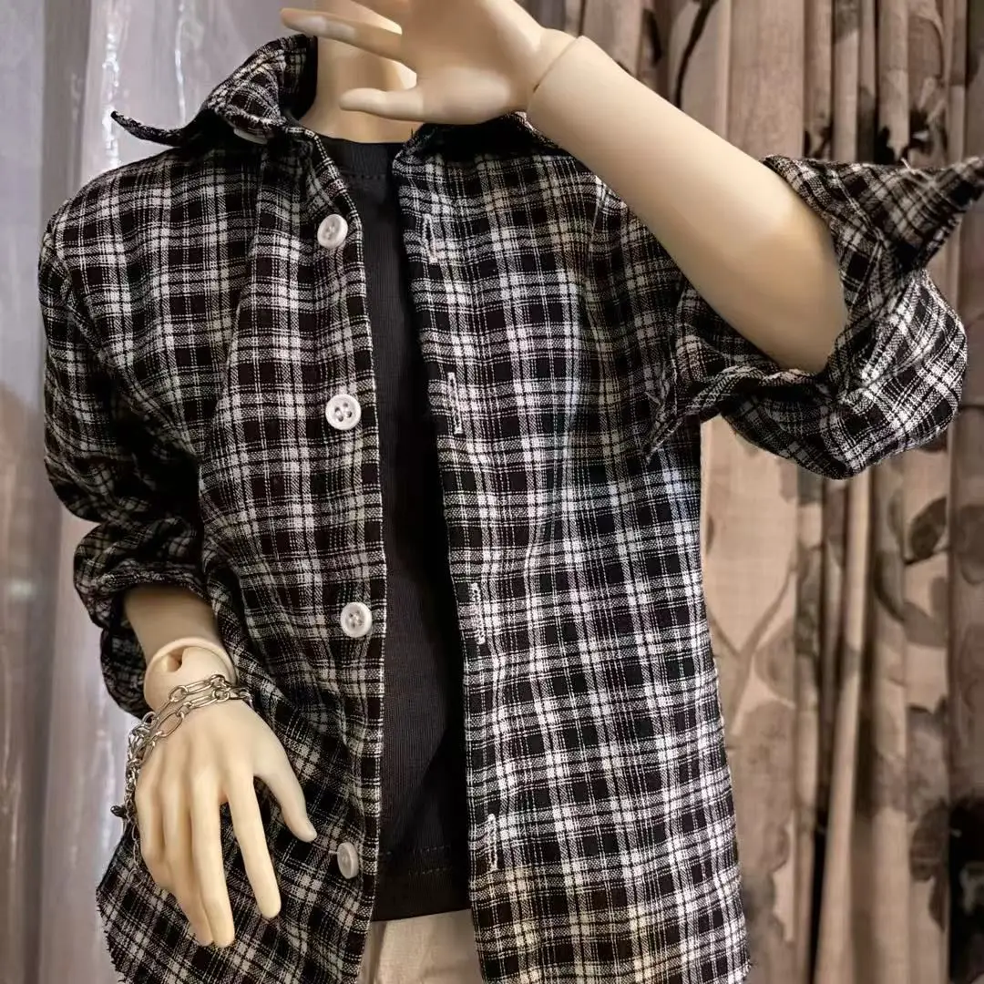 1/4 1/3 Doll's Clothes for 45cm,70-75cm Male Bjd Doll College Style Checkered Shirt Dress Up Play House Doll Accessories,No Doll