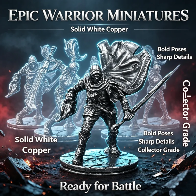 White Copper Metal Female Fighter Miniature Solid Tabletop Game Model Collectible Desktop Decor Gift for Male Hobby Collectors