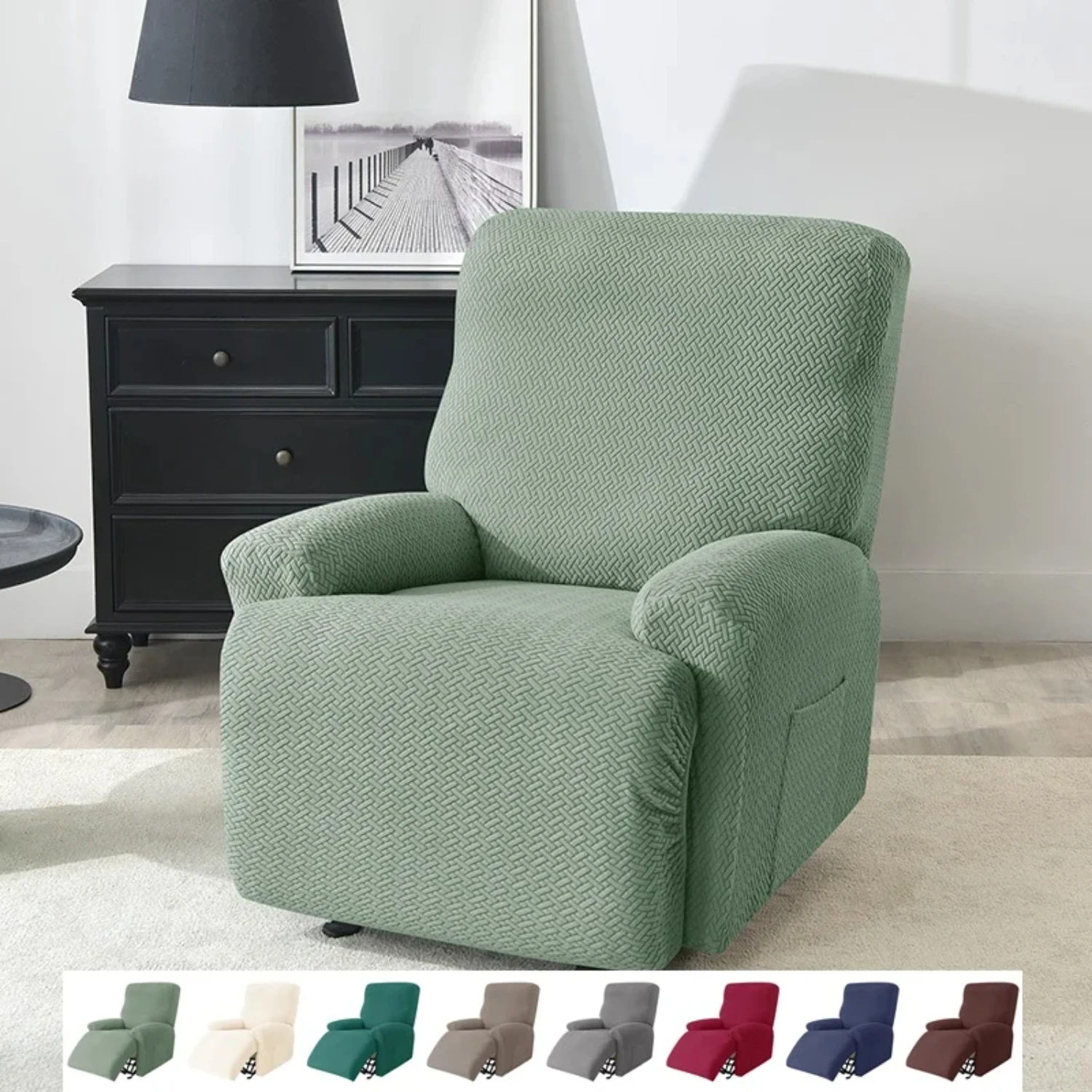 Elastic Split Jacquard Solid Color Recliner Sofa Cover for Lazy Boy Chair - Stretch Spandex Couch Slipcovers Armchair Case