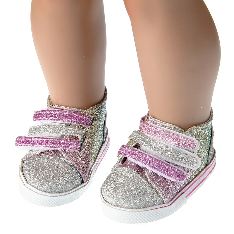 7CM Color Shiny Matte Canvas Doll Shoes For 18 Inches American Dolls Cute Sneakers For 43cm Baby New Born&OG Girl Dolls Toy