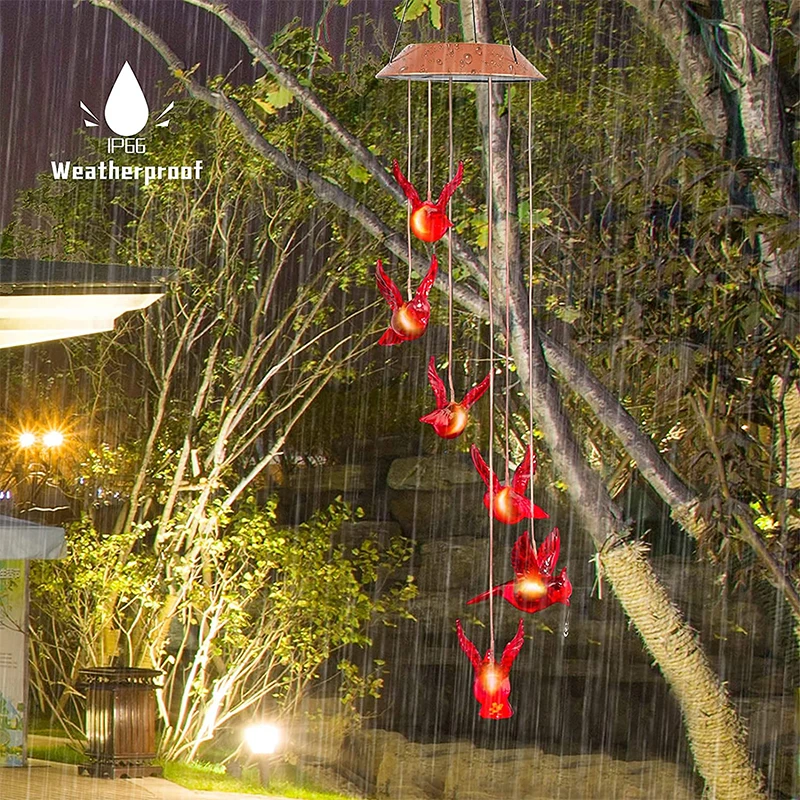 1/2pc Solar Red Hummingbird Wind Chime Light LED Hummingbird Courtyard Wind Chime Light Landscape Light Courtyard Light