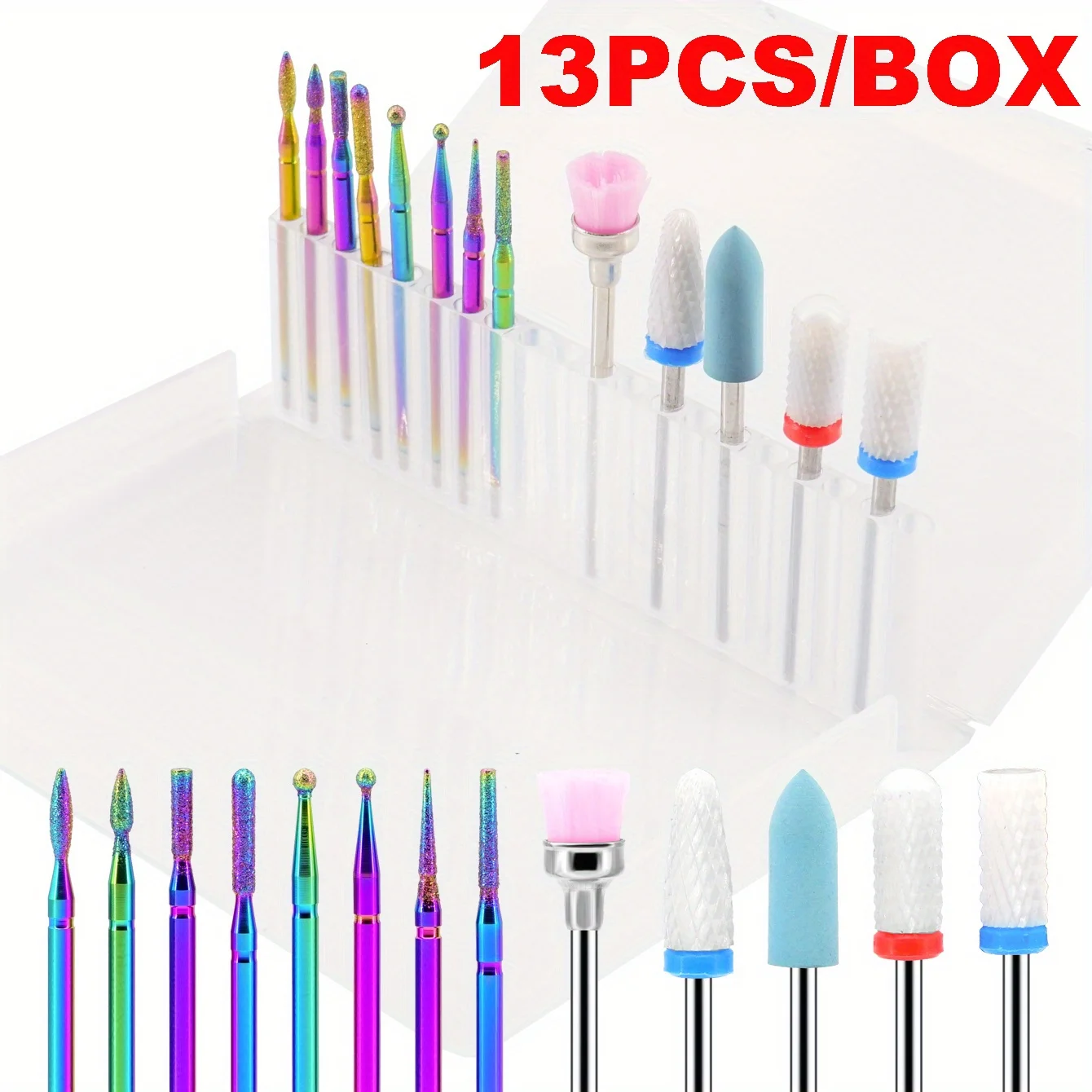 مجموعة لقم ثقب أظافر ماسية مكونة من 13 قطعة، لأظافر الأكريليك، والبشرة، ومزيل طلاء الأظافر، وأداة مانيكير وباديكير كهربائية #1