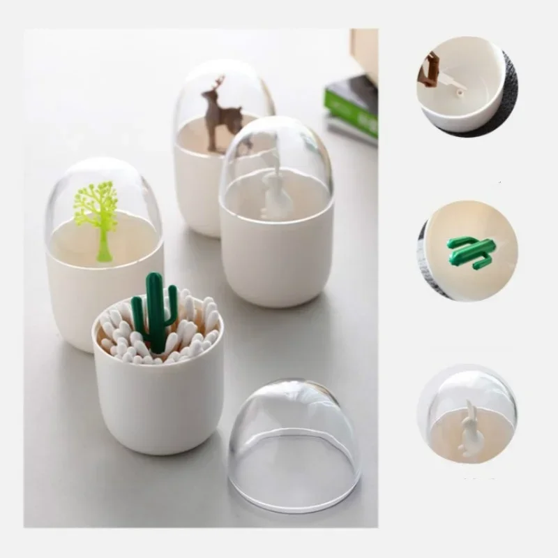 Creative Toothpick Holder Plastic Cotton Swab Holder with Cute Mini Rabbit Cactus Trees Cute Beautiful and Simple view 5