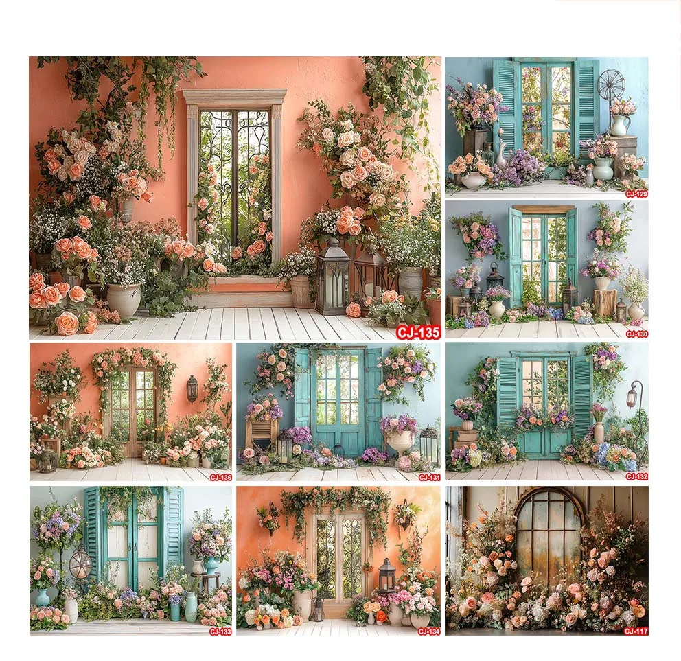 

Flower Shop Backdrop Spring Flowers Potted Plants Vintage Photography Background Easter Party Birthday Party Decorations