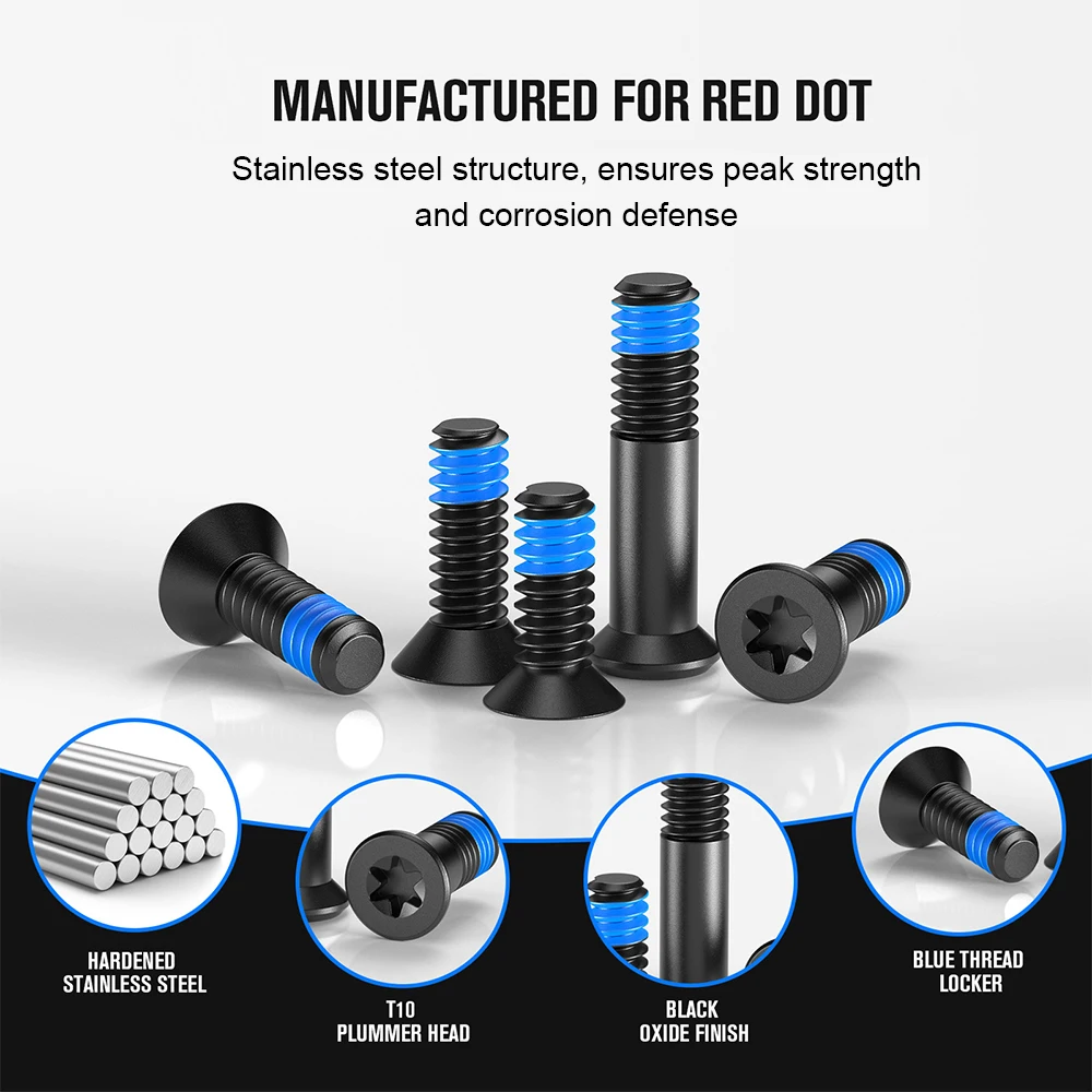 36Pcs Red Dot Screw Kit, M4/#6-32 Stainless Steel Screw with T10 Torx Head & Blue Thread Locker, Compatible with RMR/SRO/Holosun view 3