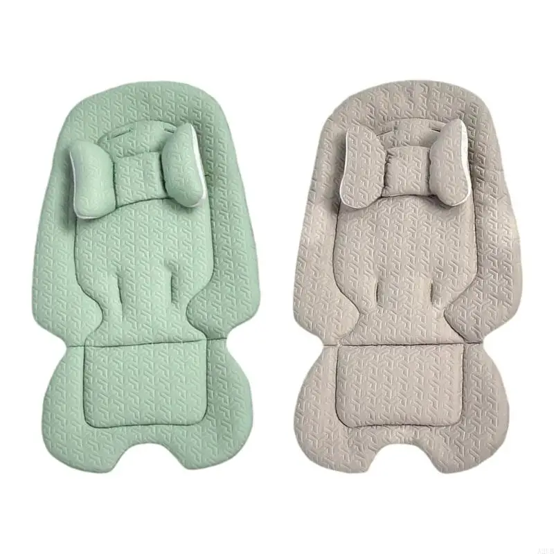Double Sided Infant Pushchair Pad Machine Washable Cotton Fabric not Slip Base with Detachable Neck Support Pillow A2UB