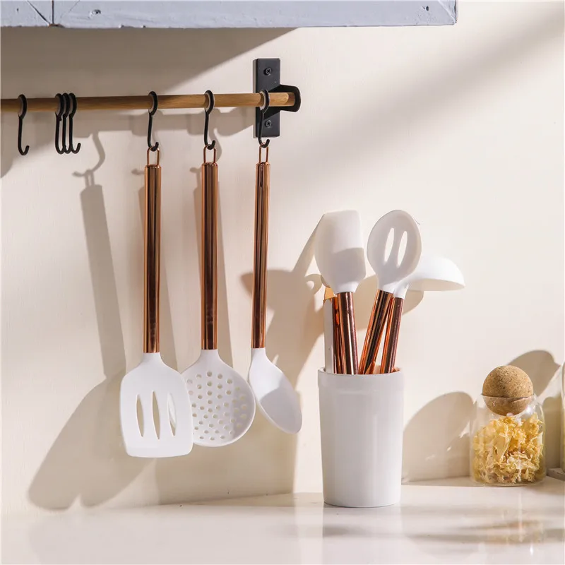 Silicone Baking Tool Set Heat-resistant Food Grade BBQ and Kitchen Utensils 7pcs rose gold color
