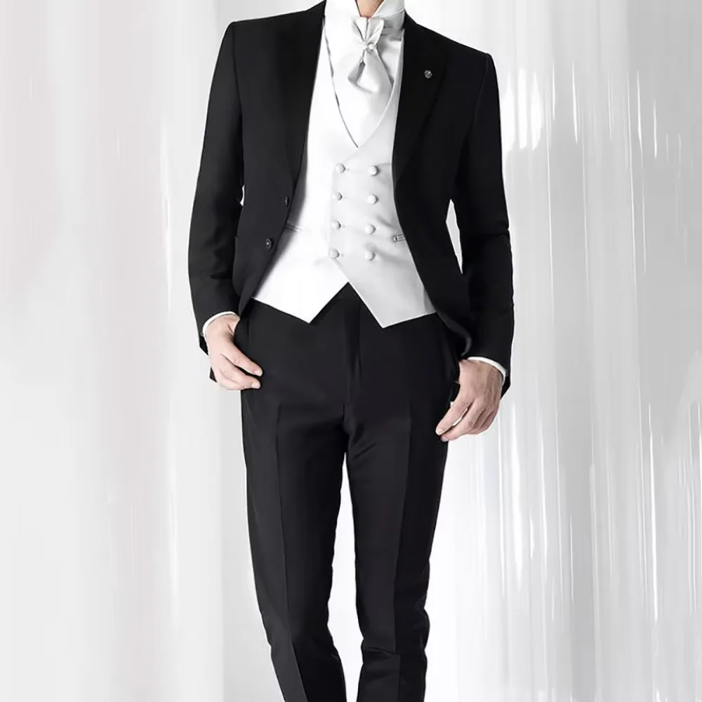 Chic Men 3 Piece Slim Fit Suit Single Button Blazer Vest Trousers Set Wedding Party Prom Business Daily Formal Groom Tuxedo