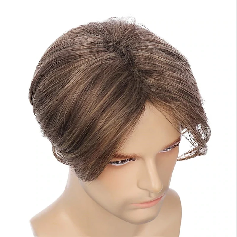 HAIRJOY Short Straight Synthetic Hair Side Part Wigs for Men Halloween Leon Kennedy Resident Evil Wig