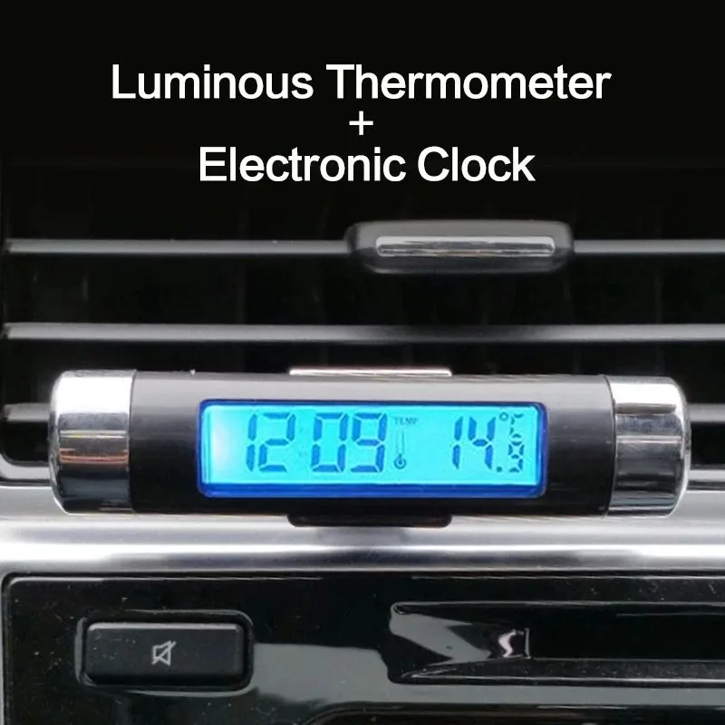 2 in 1 Car Digital LCD Temperature Thermometer Clock Calendar Automotive Blue Backlight Clock With Clip