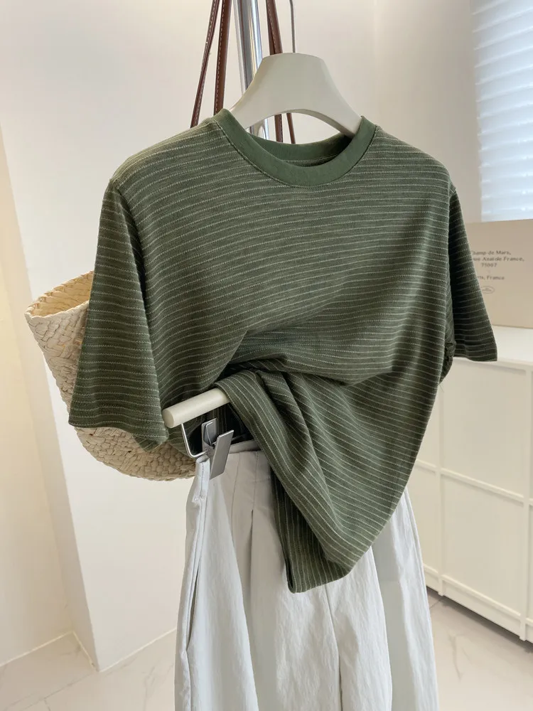 

plus Size Women's Striped Short Sleeve T-Shirt Loose Fit Summer Fashionable Versatile Half Sleeve Top Korean Style Commute Wind