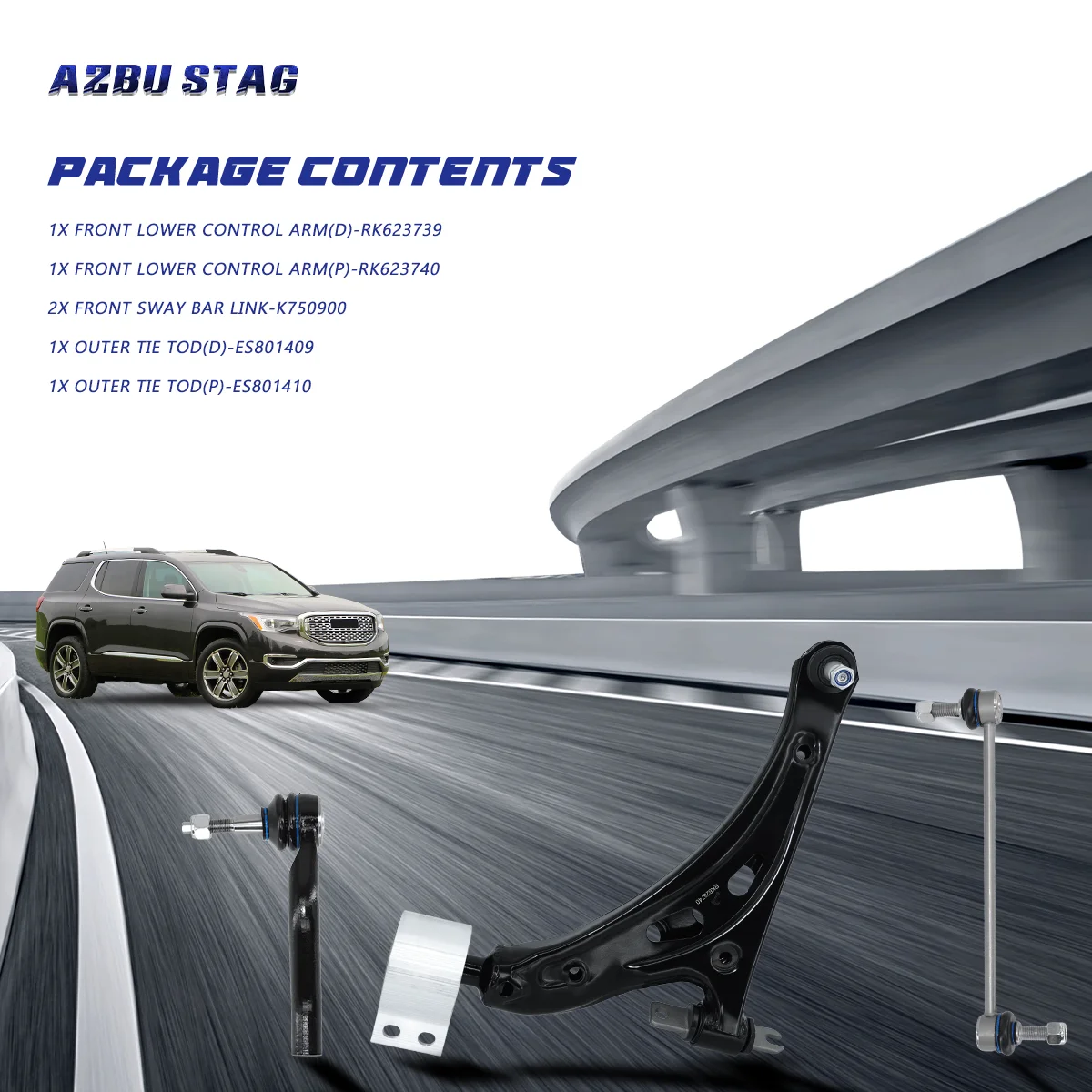 AzbuStag 6Pcs 프론트 로워 컨트롤 암 스웨이 바 링크 아우터 타이로드 (GMC 아카디아, 캐딜락 XT5 2017 2018 2019-21년식)