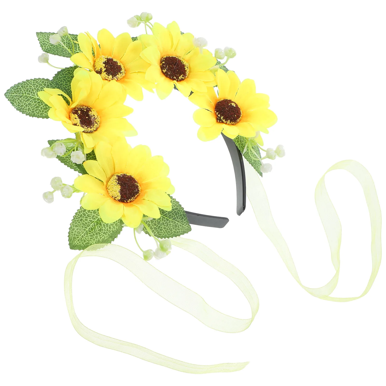 

Цветок подсолнуха для женщин, богемная тканевая повязка на голову в стиле 70-х, аксессуар для свадьбы, вечеринки, фотосессии, цветочный венок, женский аксессуар