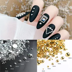 100Pcs Punk Style Nail Rivet Charms 1-8mm 3D Gold Silver Half Round Ball Pearl Nail Art Studs Metal Rivets Nail DIY Decorations