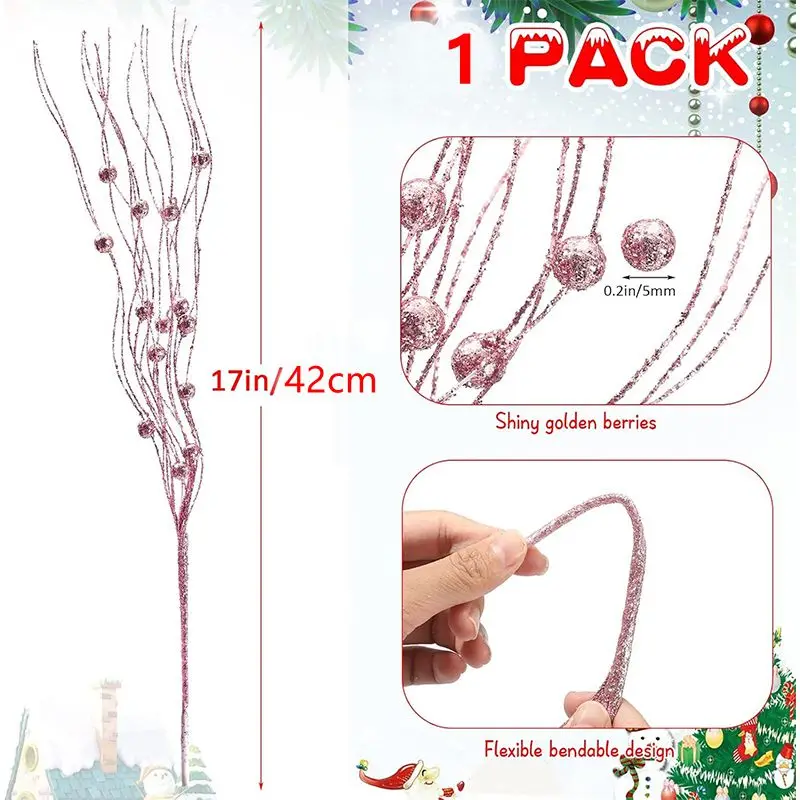 5 Stück 42cm Künstliche Glitzer-Beeren-Zweige als Weihnachtsbaumschmuck für Zuhause Neujahr 2026 Navidad DIY Kranz-Zubehör – Detail 2