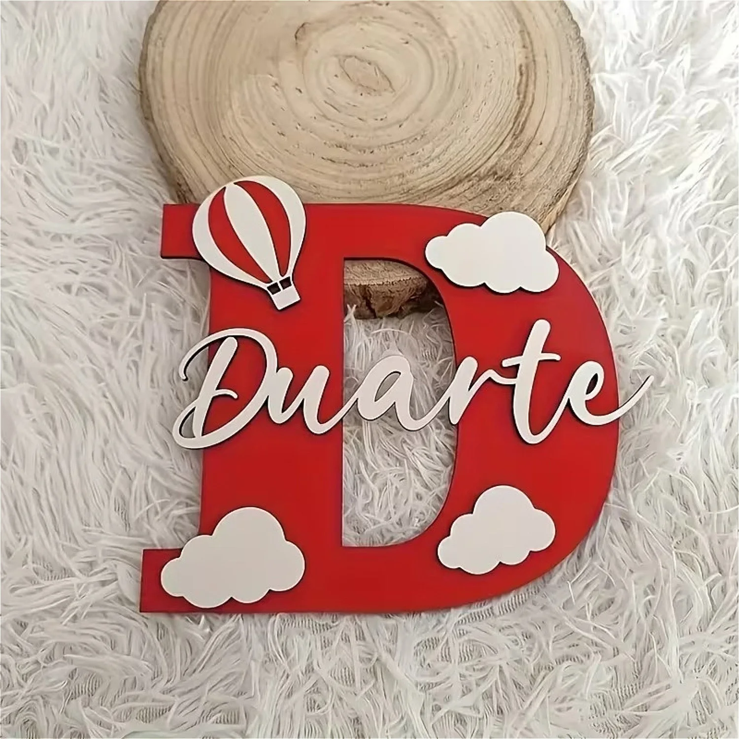 1pc Customized Cloud Hot Air Balloon Wooden Letter Ornament, Customized Initials, Home Decoration, 2D Flat Wall Decoration